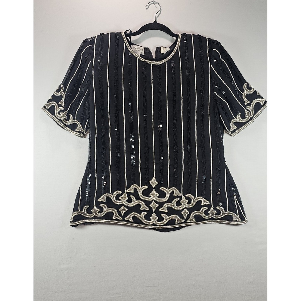 Vintage Stenay Women's Size Large Beaded Sequin 100% Silk Top Blouse‎ Shirt